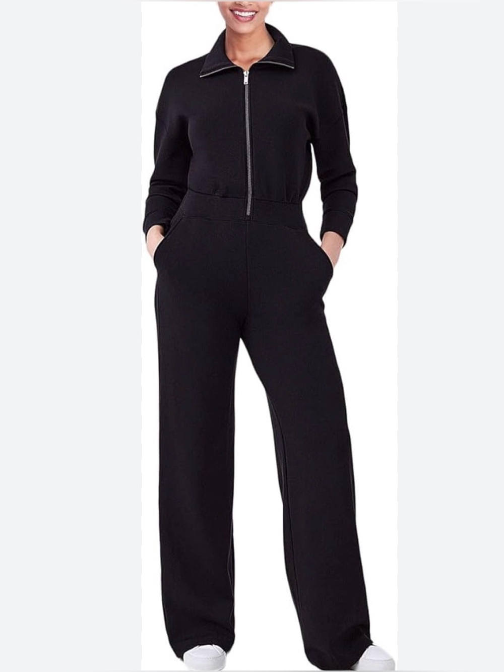 Spanx‎ air essentials women’s xs tall black long sleeved wide leg jumpsuit